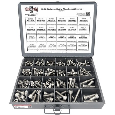 Boltsandnuts.Com Metric A2 Stainless Steel Allen Socket Head Cap Screws Bolts Assortment - 306 PCS Assortment Kit #190